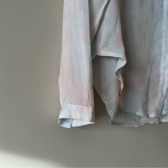 BELLA Dahl Long Sleeve Full Button Down Hipster Shirt Peach Fresco Block Print - Picture 11 of 16